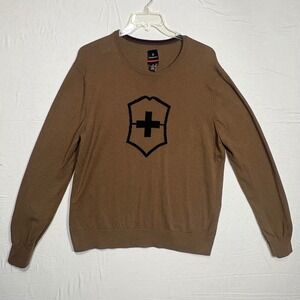 Victorinox Crew Neck Sweater Mens XL Brown Swiss Army Shield Logo Cotton Wool